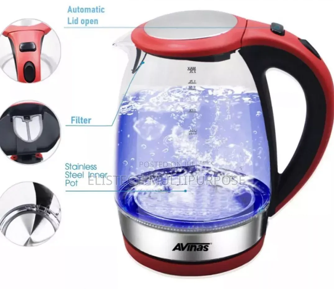Avinas 2.2l Electric Glass Kettle - Blue Led Stainless Steel Base