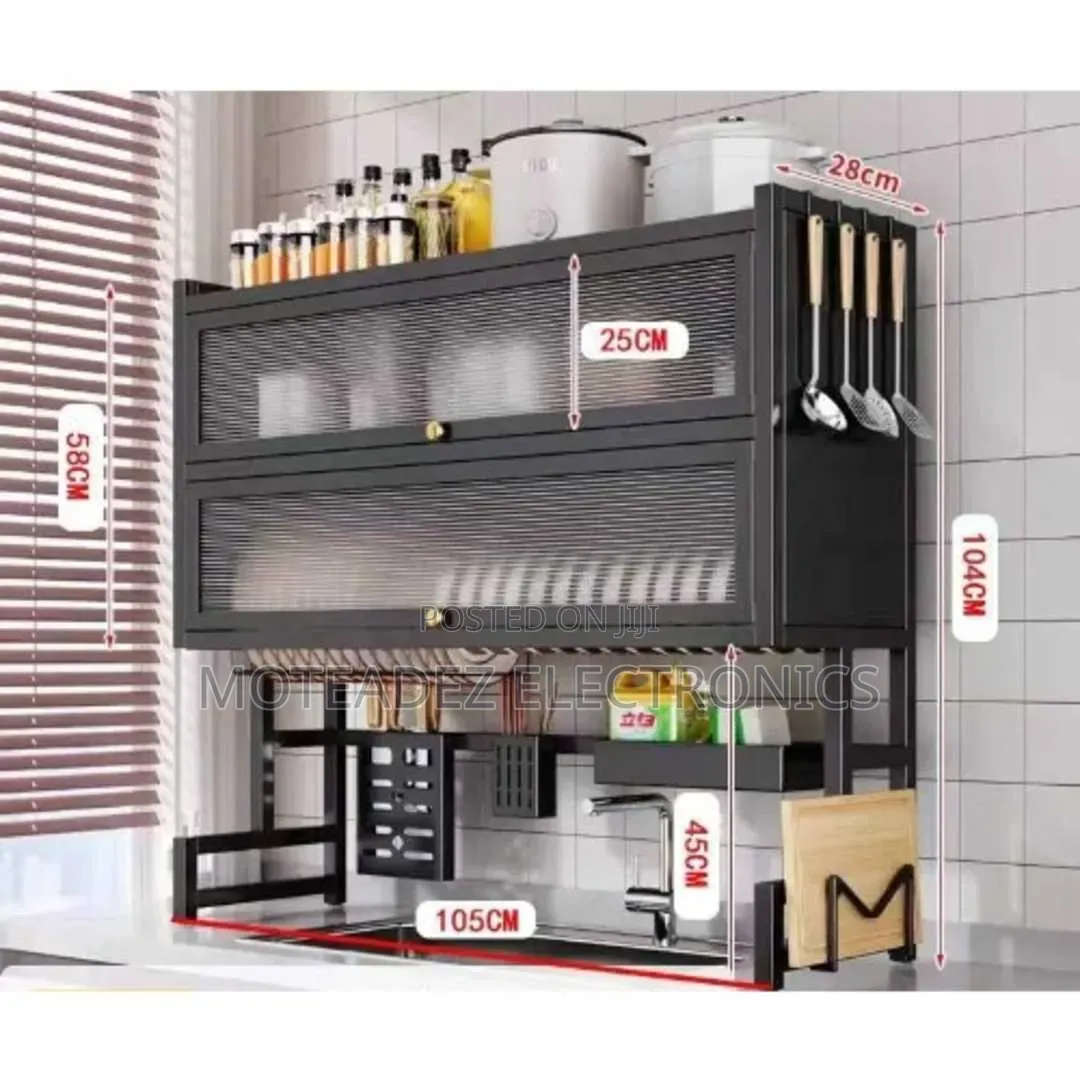95cm Over the Sink Double Layer Heavy Duty Steel Plate Rack With Cover