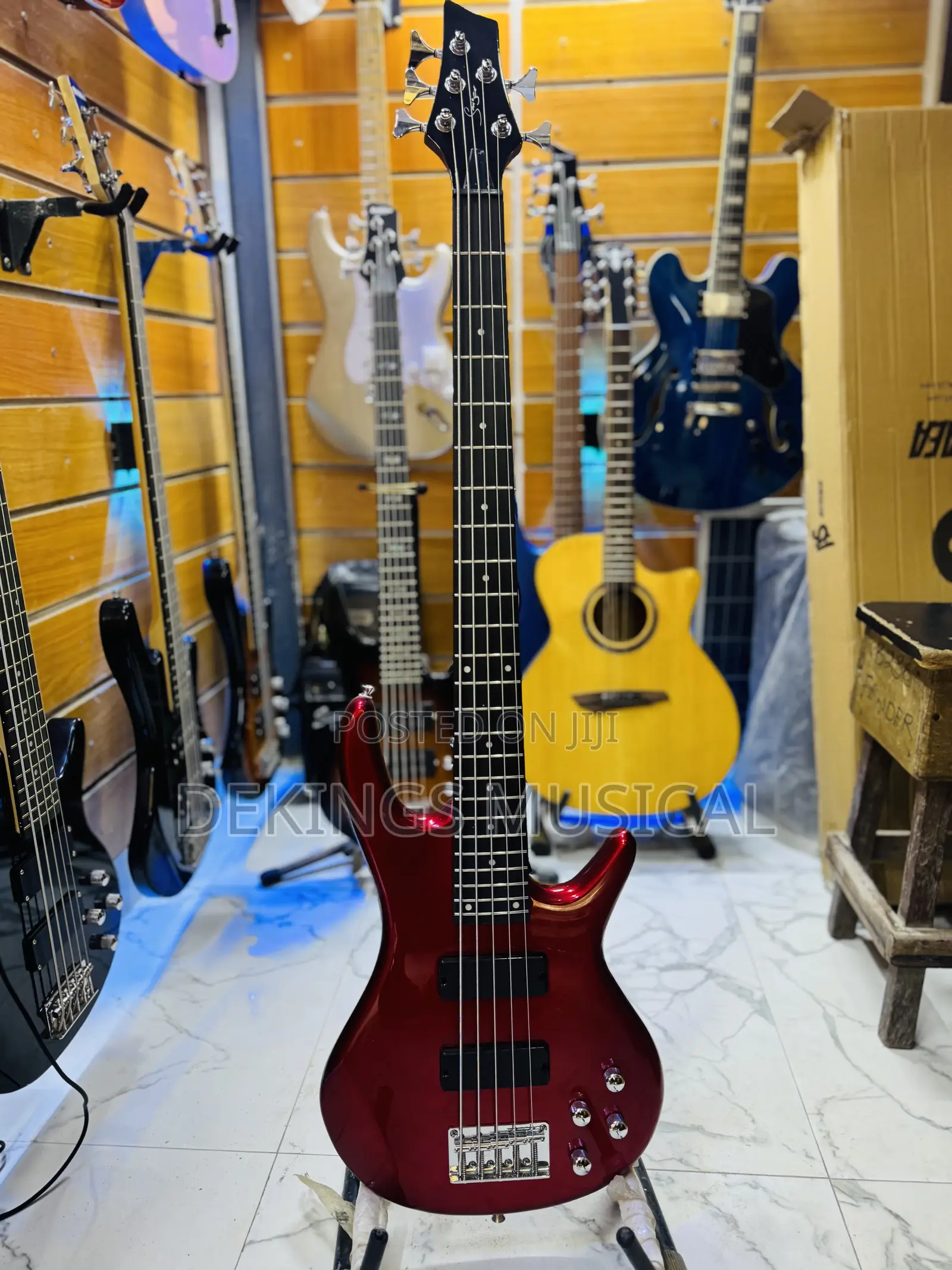 Smiger 5-String Passive Electric Bass Guitar Metallic Red Finish