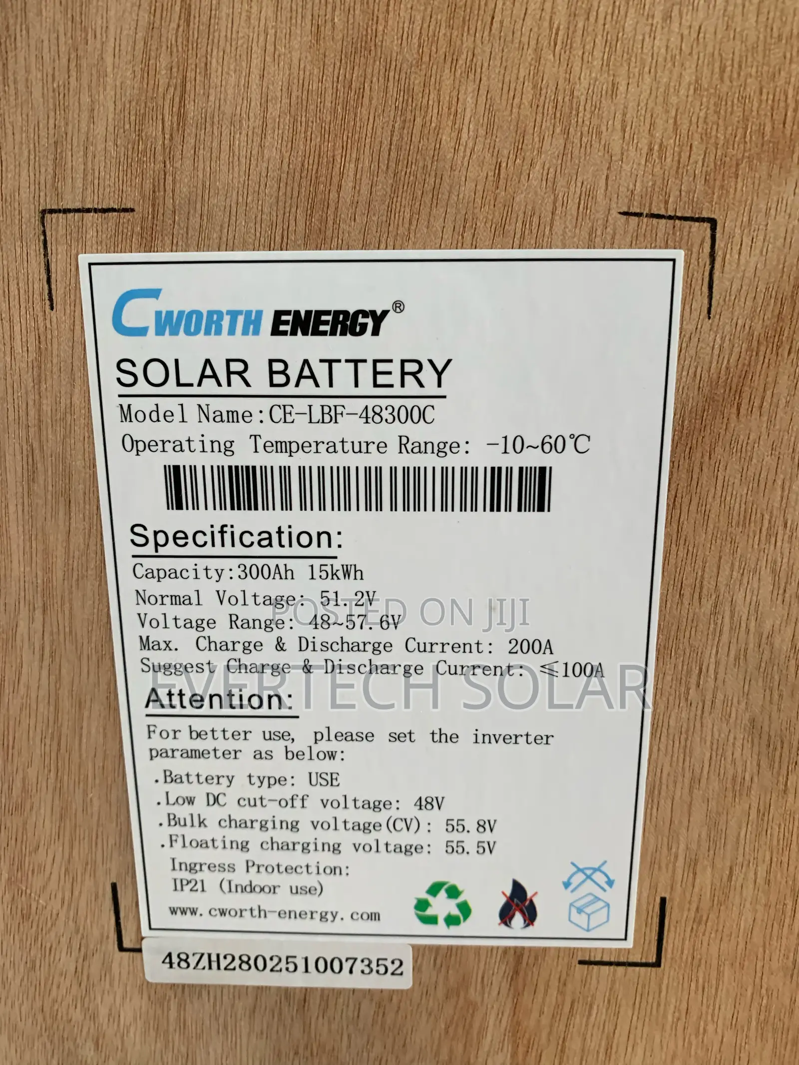 15kwhs LPBF 48v Cworth Energy 300a Lithium Battery