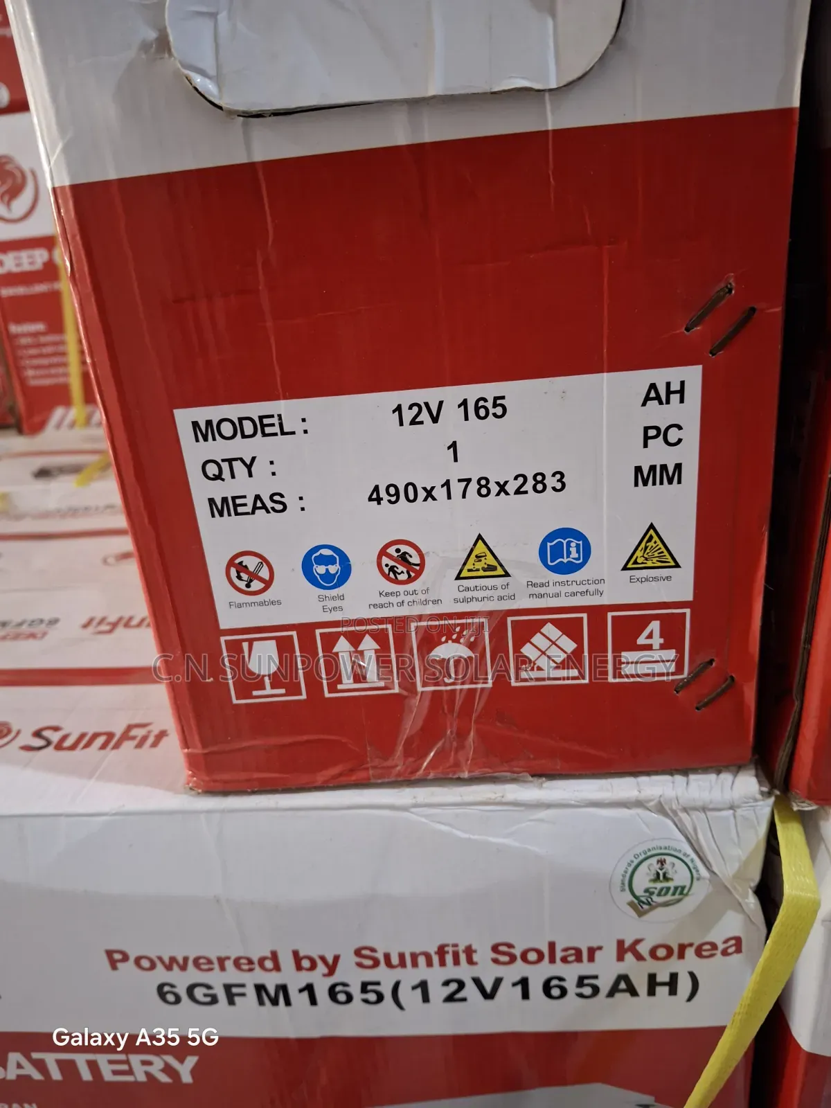 12v/165ahs Sunfit Deep Cycle Gel Battery