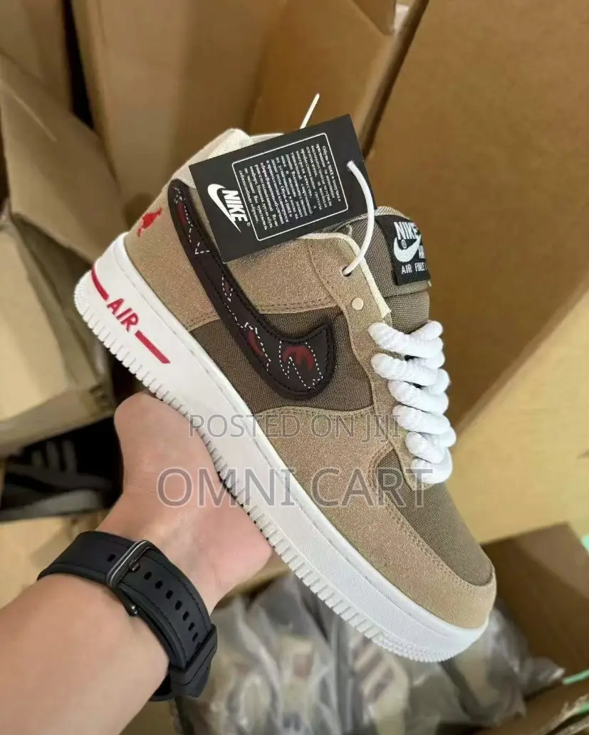 Nike Air Force 1 Low Brown Suede – Travis Scott Inspired – Khaki/Red