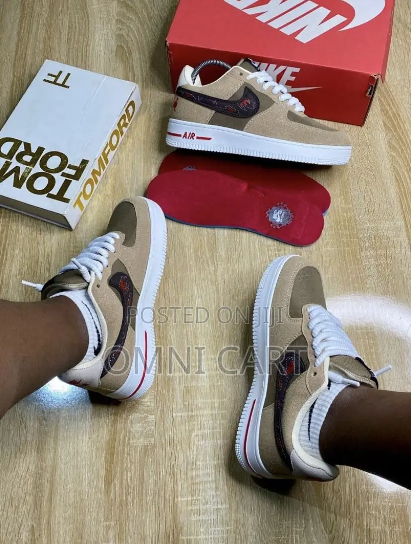 Nike Air Force 1 Low Brown Suede – Travis Scott Inspired – Khaki/Red