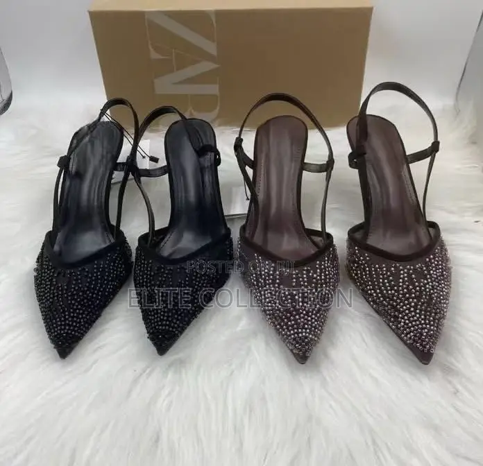 Zara Mesh Beaded Pointure Slingback Heels Combo 37-42 Packaging Boxed