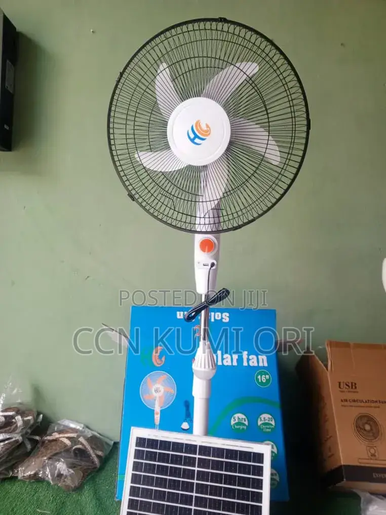 Hc 16-Inch Solar Rechargeable Fan With Solar Panel and Bolbs