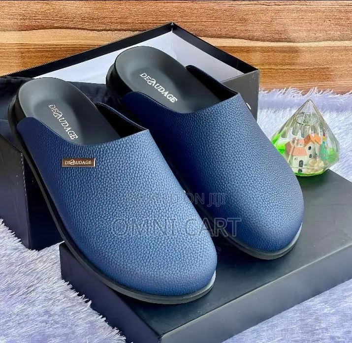 Desaudage Luxury Leather Mules Navy Blue Premium Slides/Slip-on Loafer