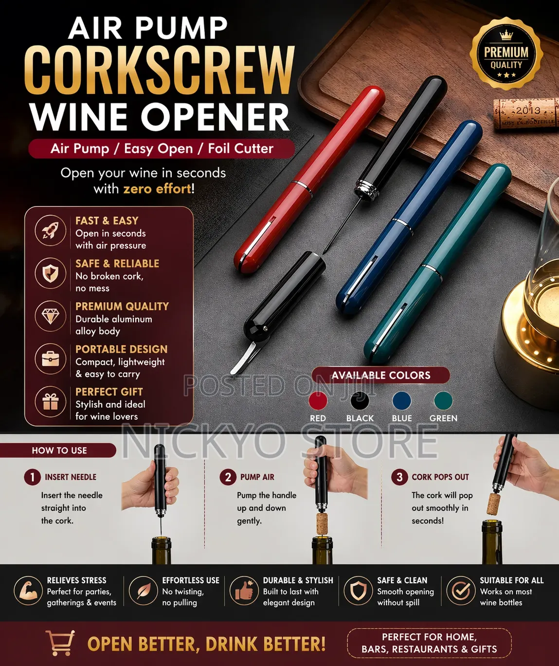 Air Pump Wine Opener (Pressure Cork Remover)