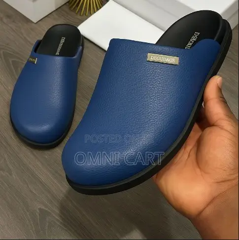 Desaudage Luxury Leather Mules Navy Blue Premium Slides/Slip-on Loafer
