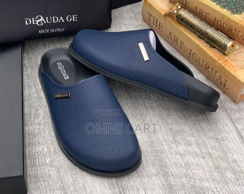 Desaudage Luxury Leather Mules Navy Blue Premium Slides/Slip-on Loafer