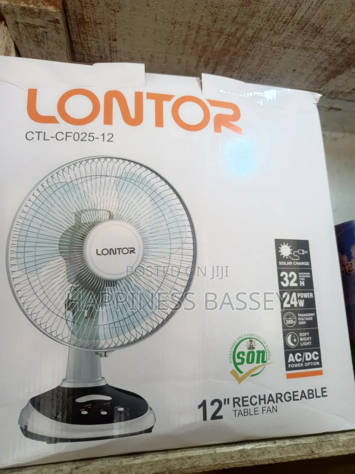 Lontor Rechargeable Table Fan 12"