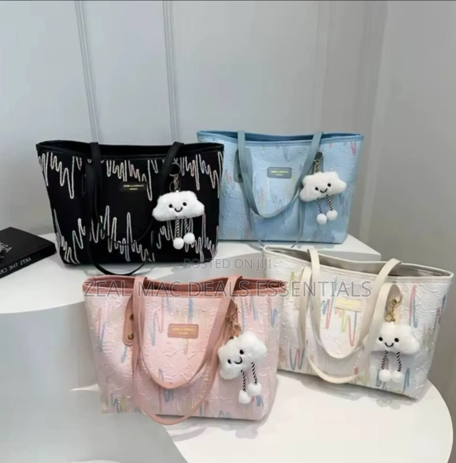 Striped Quality Cloud Tote Bag With Small Teddy