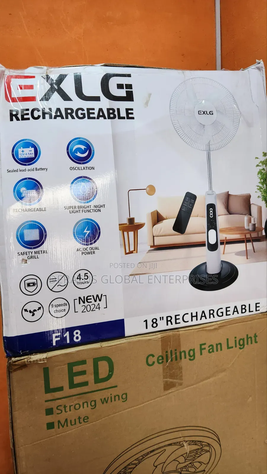 Exlg 18" Rechargeable Fan