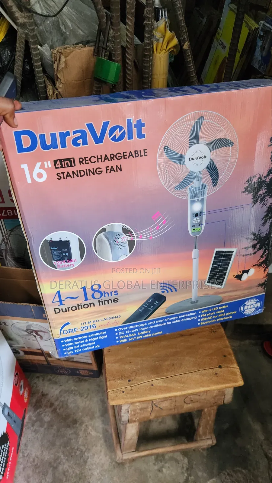 Duravolts 16" Rechargeable Fan With Bluetooth Speaker