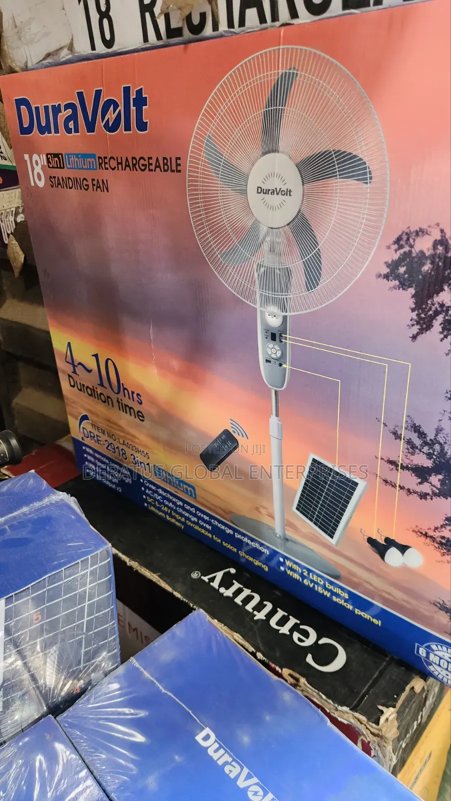 Duravolt Solar Rechargeable 18" Fan With 2dc Bulbs