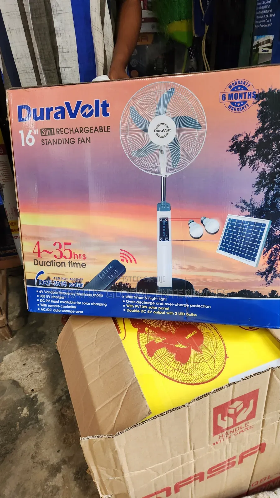 Duravolt 16 Inches Solar Standing Fan With Remote Control