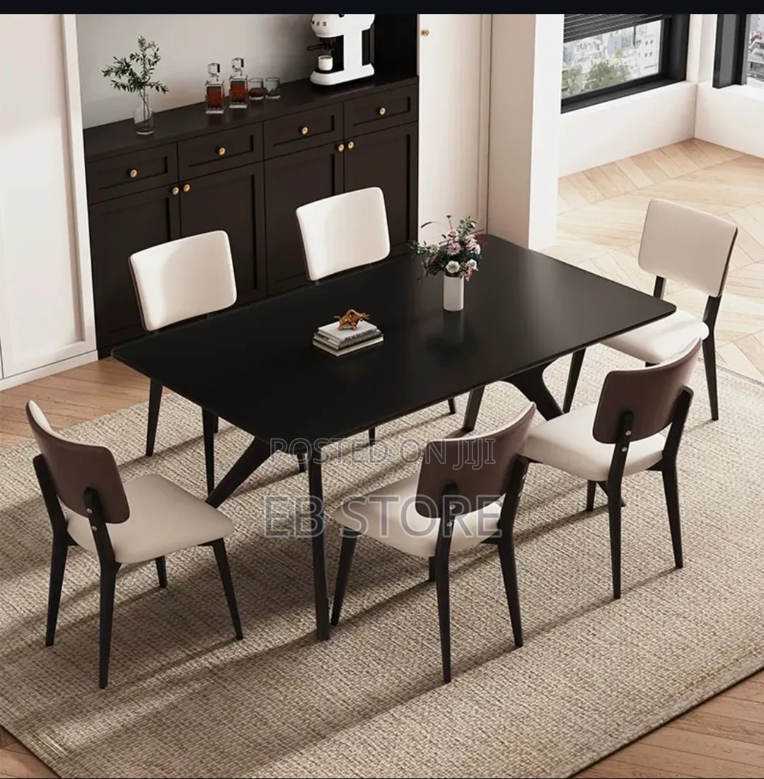Italian Minimalist Dining Table – Pure Black Sintered Stone Top
