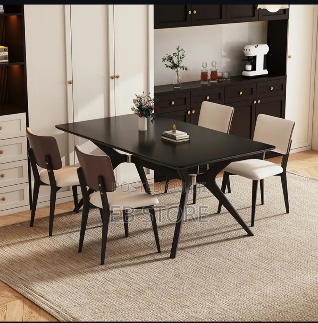 Italian Minimalist Dining Table – Pure Black Sintered Stone Top