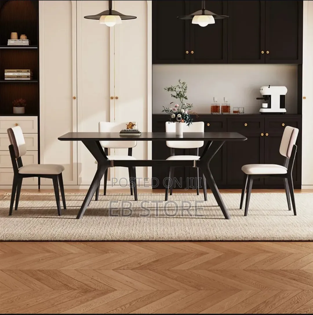 Italian Minimalist Dining Table – Pure Black Sintered Stone Top
