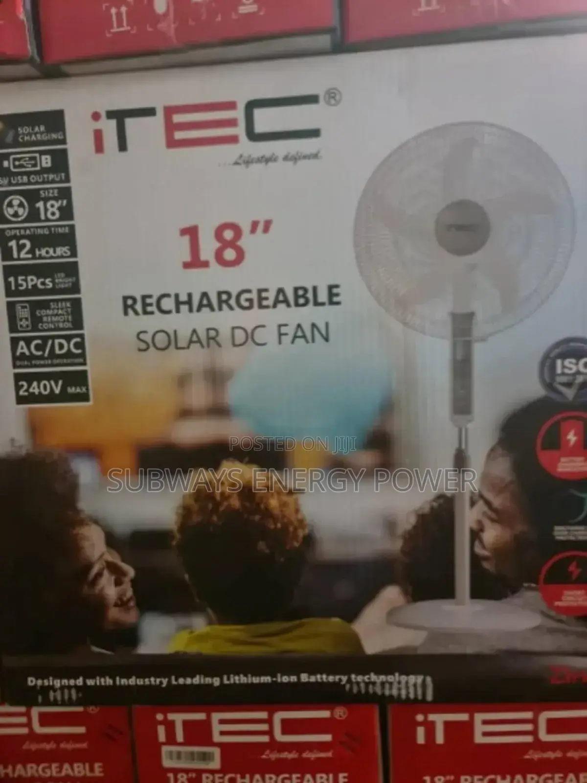 Itec 18" Rechargeable Solar Fan