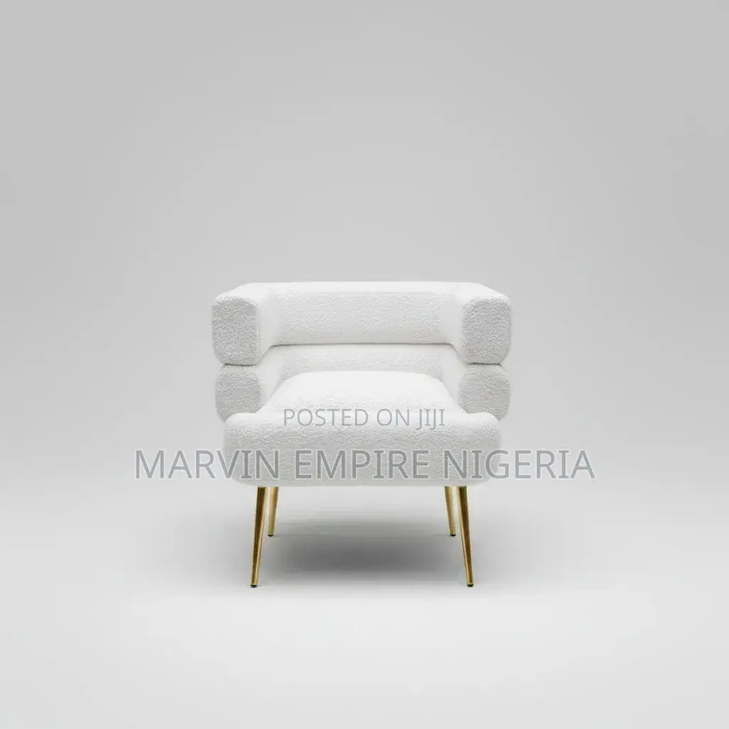 Accent Single Chair,Off White With Gold Legs and Pillows