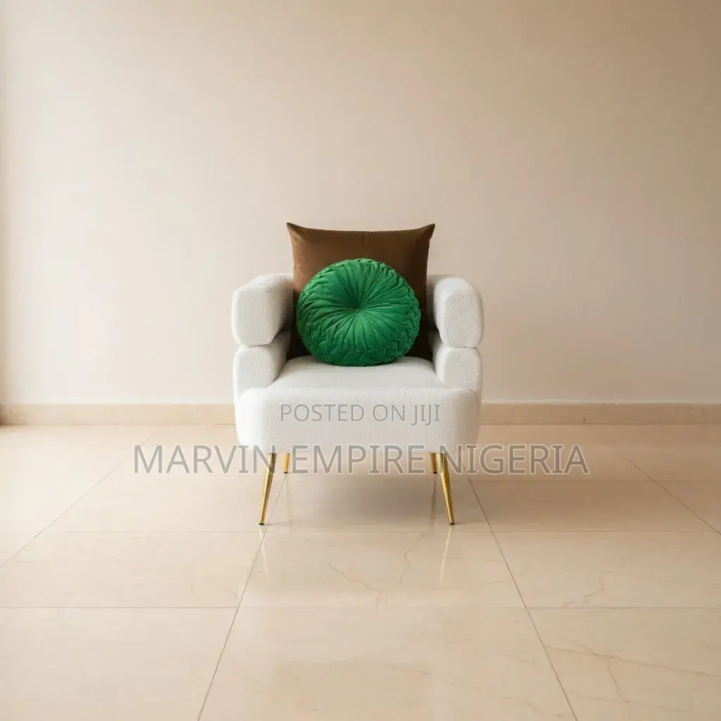 Accent Single Chair,Off White With Gold Legs and Pillows