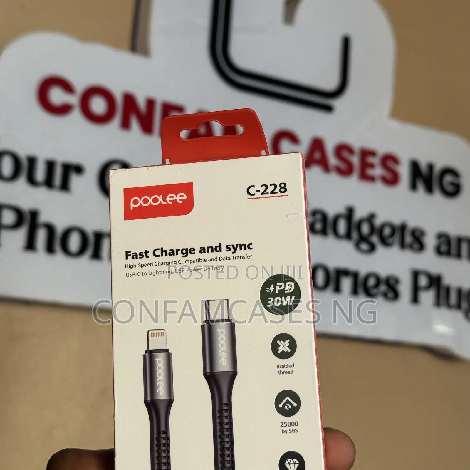 Poolee Type C to iPhone Lightning Braided 30w Fast Charging 2m Cable