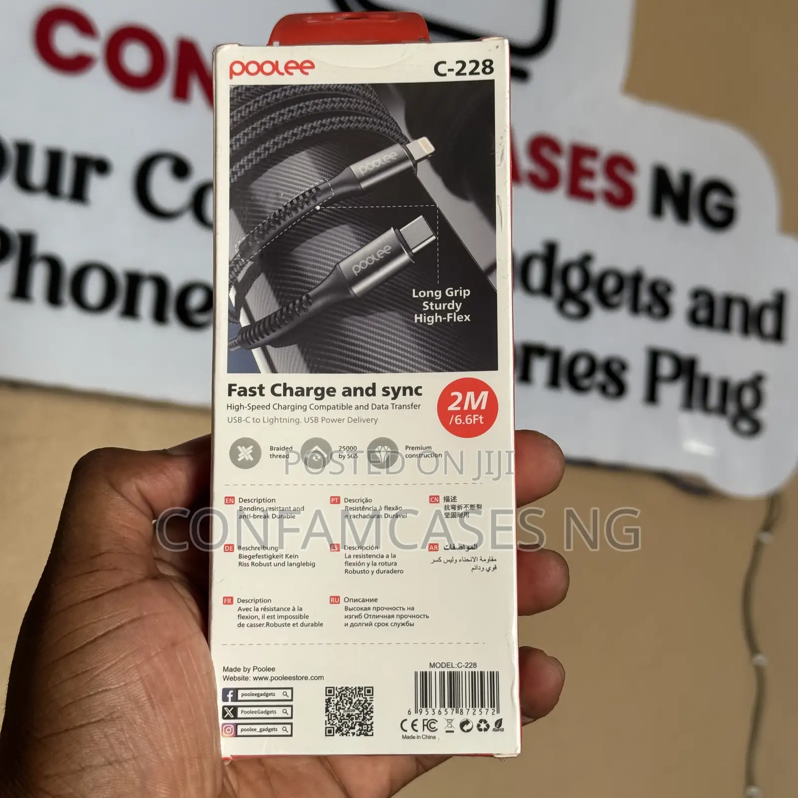 Poolee Type C to iPhone Lightning Braided 30w Fast Charging 2m Cable