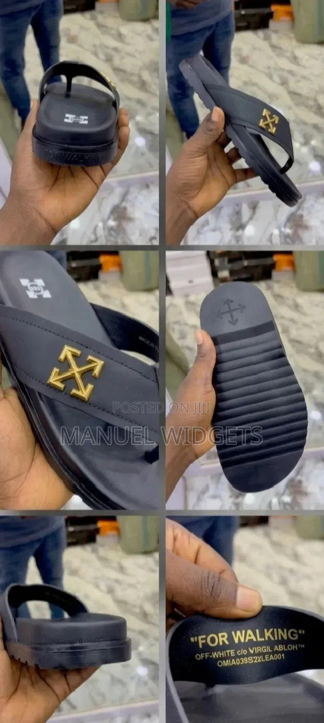 Off White Leather Men's Slides – Premium Luxury (Fully Boxed)