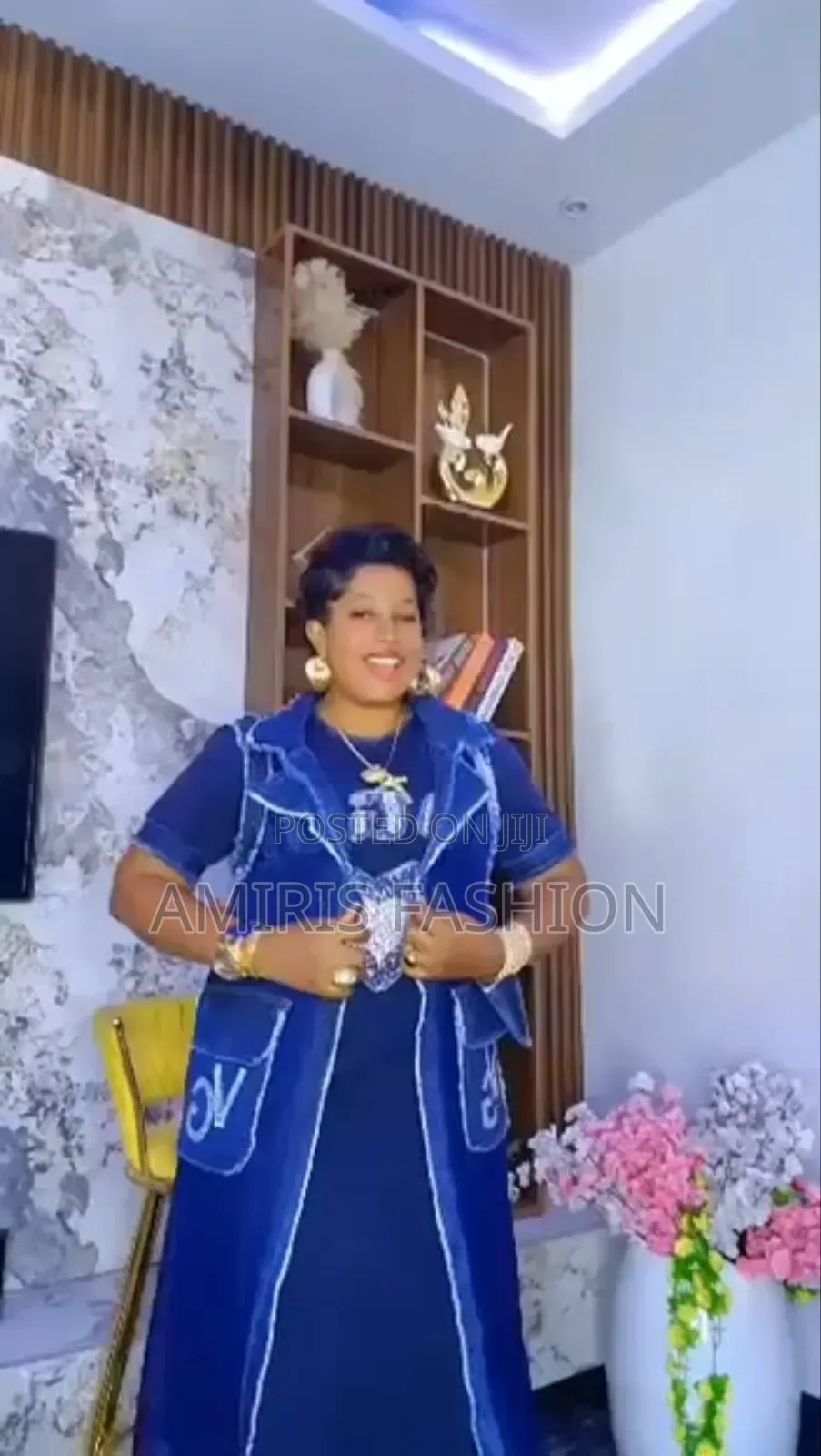 Long Blue Turkey Gown With Kimono