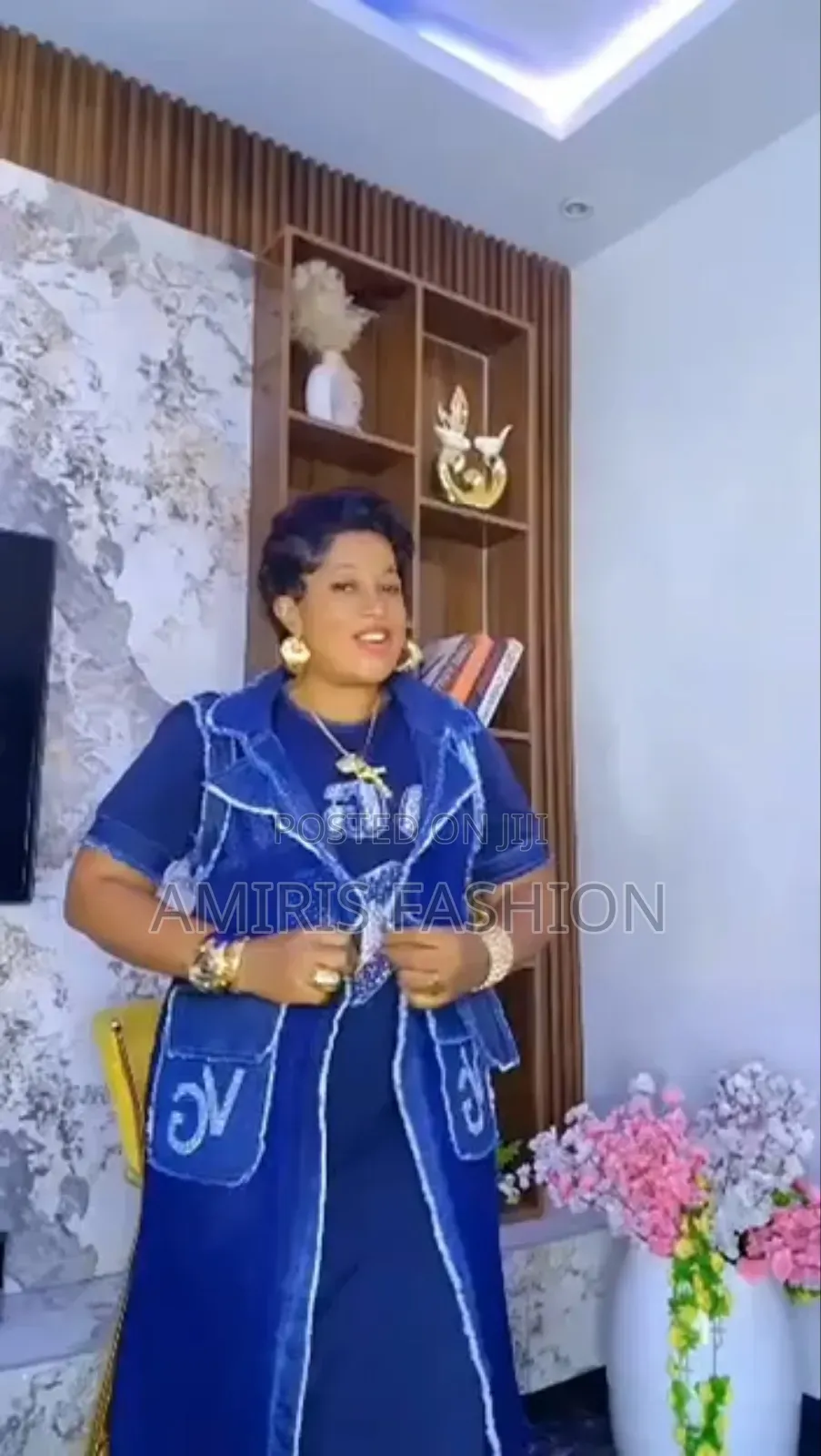 Long Blue Turkey Gown With Kimono