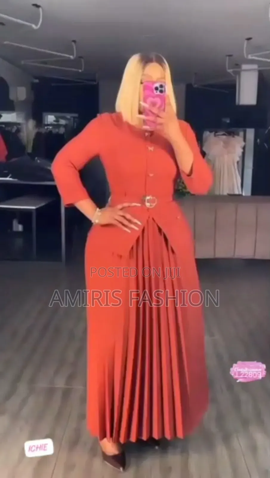 Beautiful Pleated Long Gown With Belt