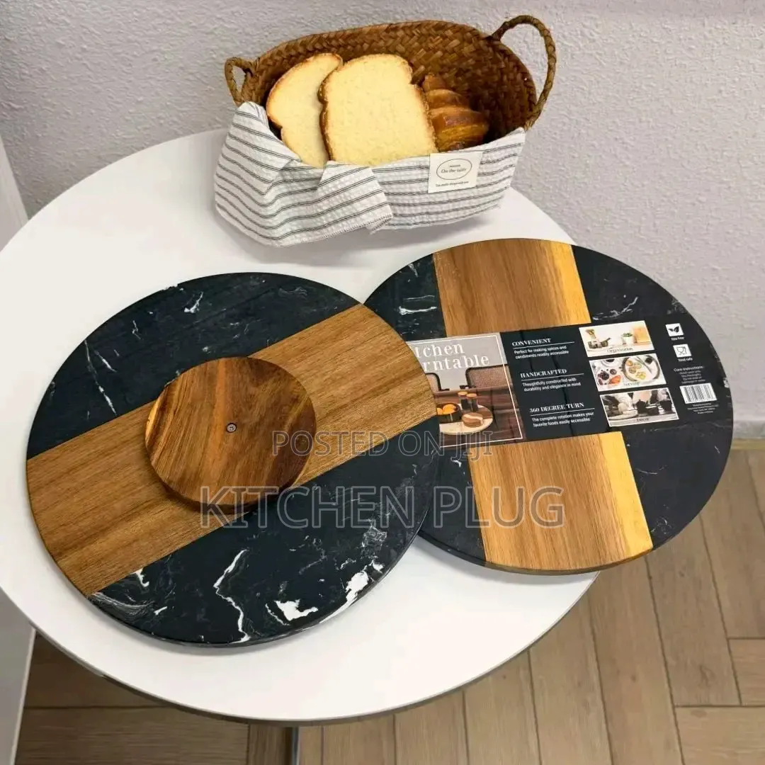 30cm Acacia Wood Marble Lazy Susan Turntable.