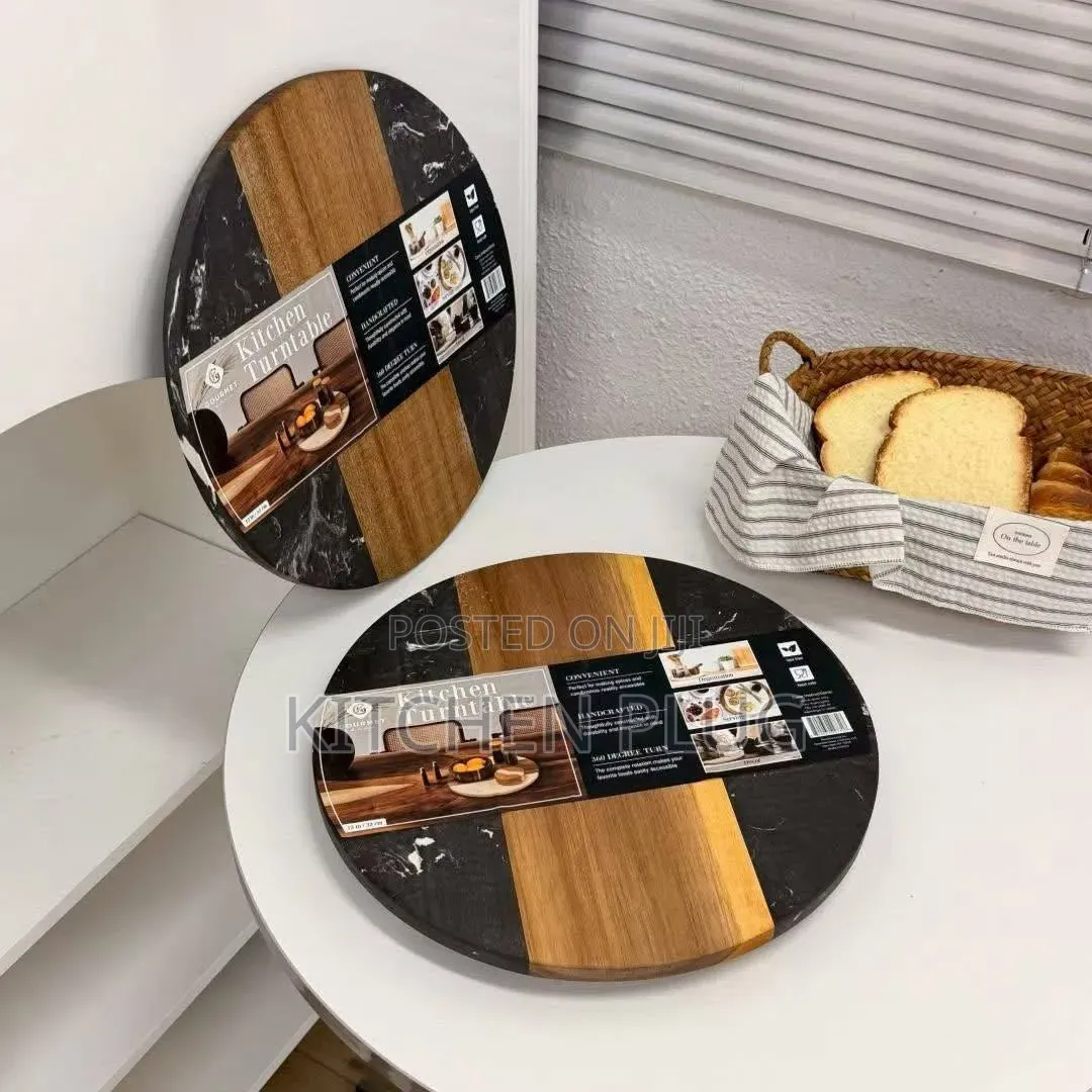 30cm Acacia Wood Marble Lazy Susan Turntable.