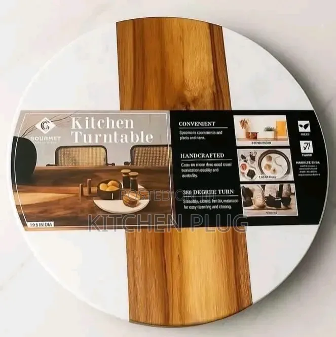 30cm Acacia Wood Marble Lazy Susan Turntable.