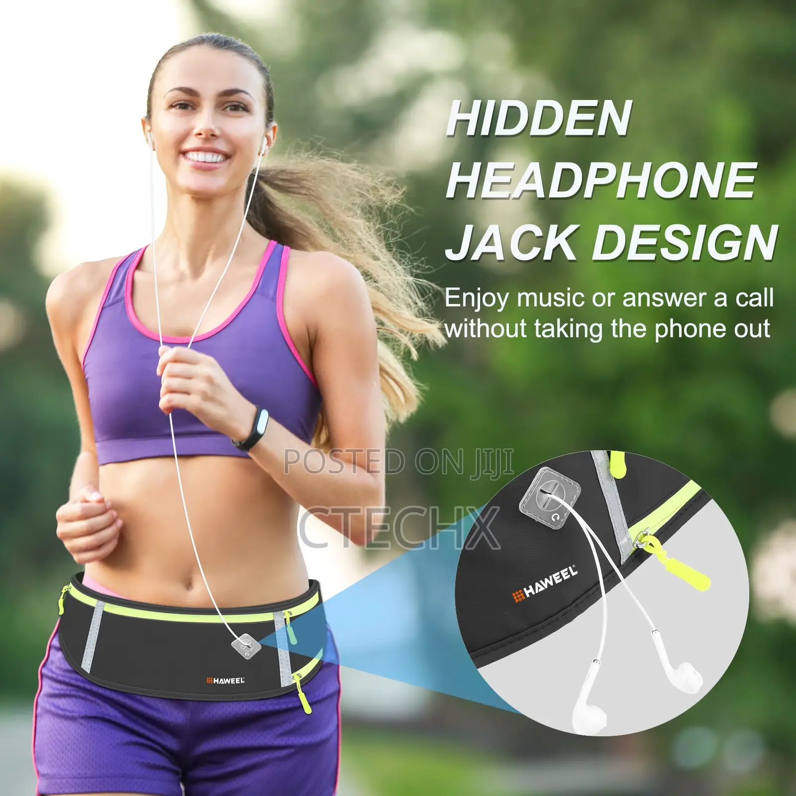 Haweel Running Belt Bag Sports Waterproof Waist Phone Pocket(Black)