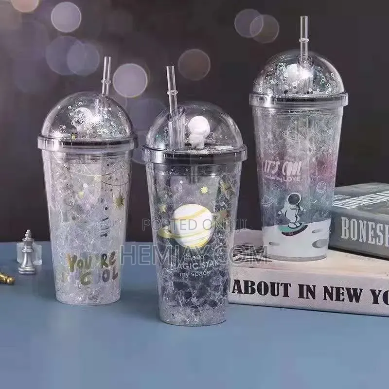 Fancy Water Bottle With Straw (Available in Different Designs 