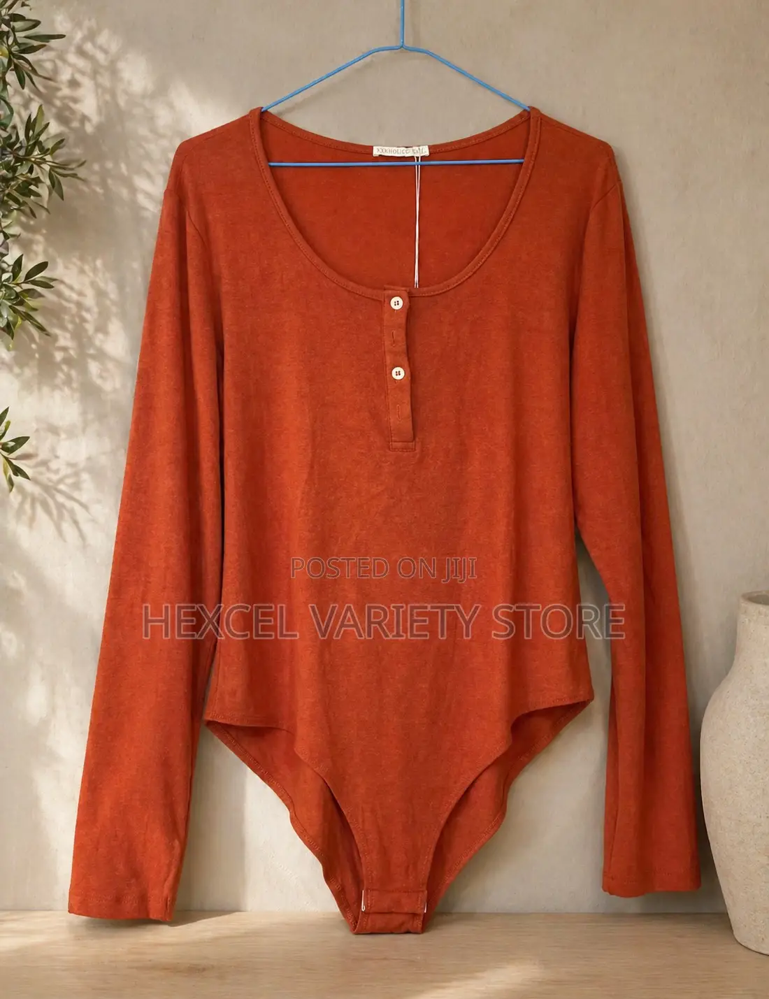 Stylish Rust Orange Long Sleeve Bodysuit