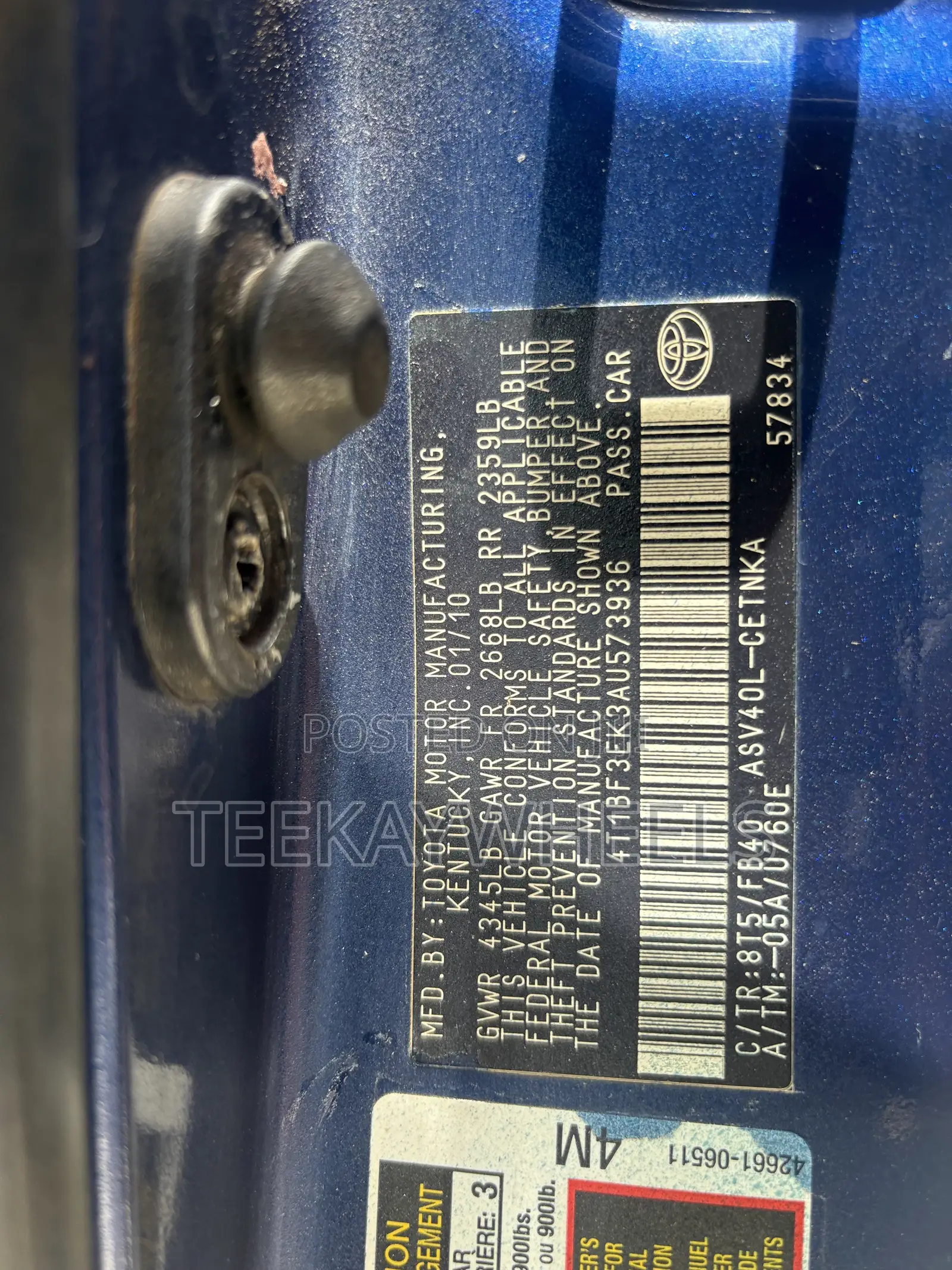 Toyota Camry Base 4dr Sedan (2.5L 4cyl 6M) 2010 Blue