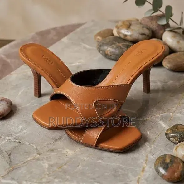 Classic Brown Open-Toe Mule Heels
