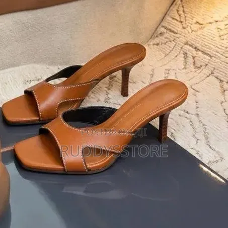 Classic Brown Open-Toe Mule Heels