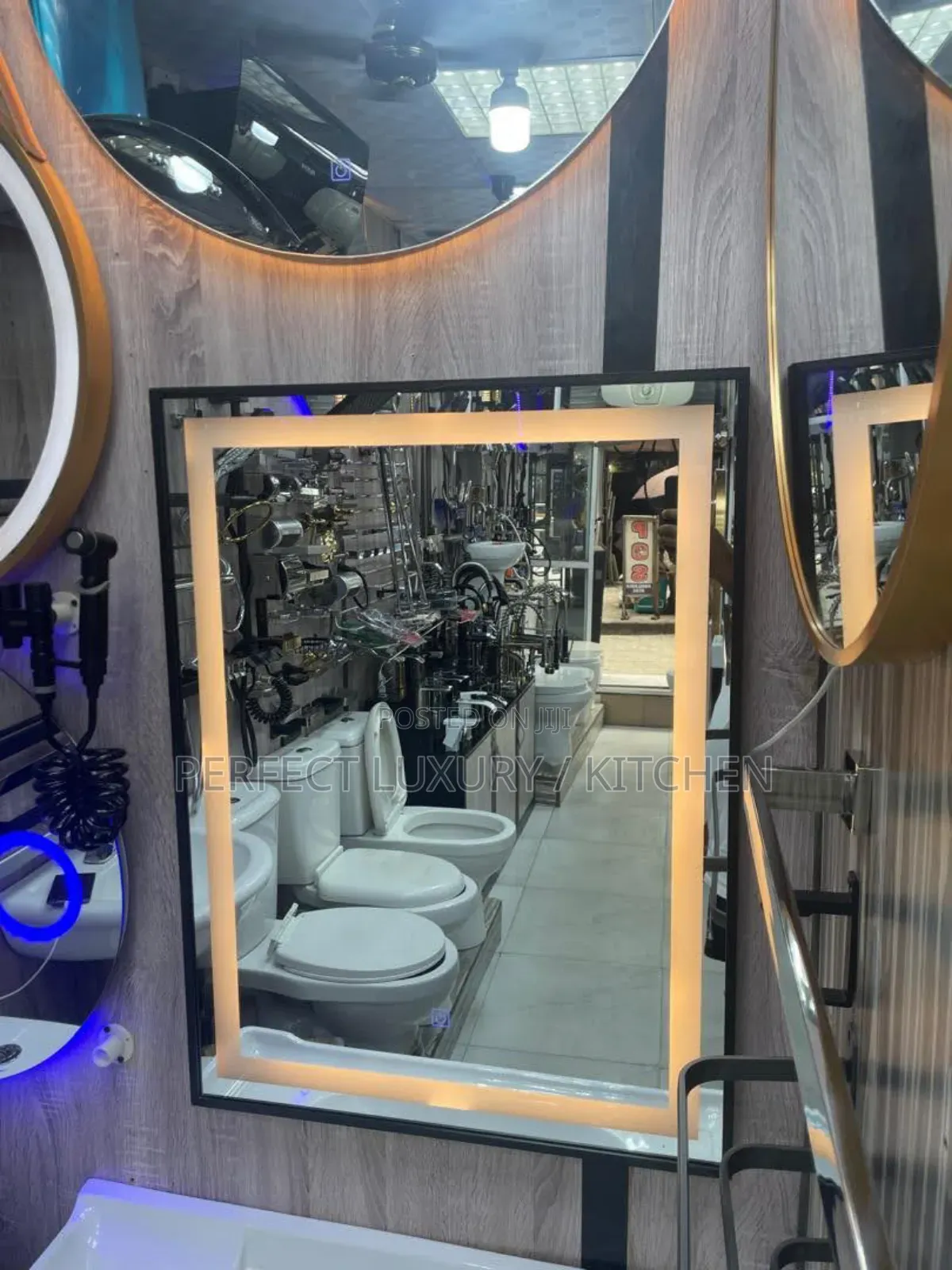 80x60cm Black Frame  3 Colored Led Lights Mirror