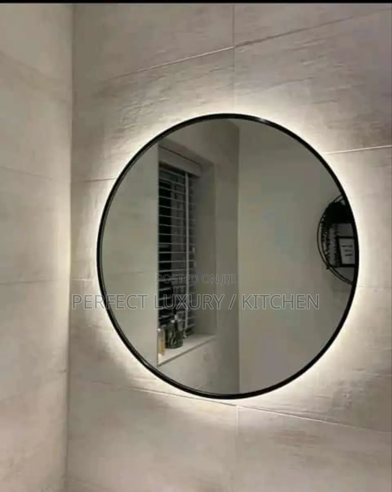 60x60cm Black Framed 3 Colored Round Led Lights Mirror