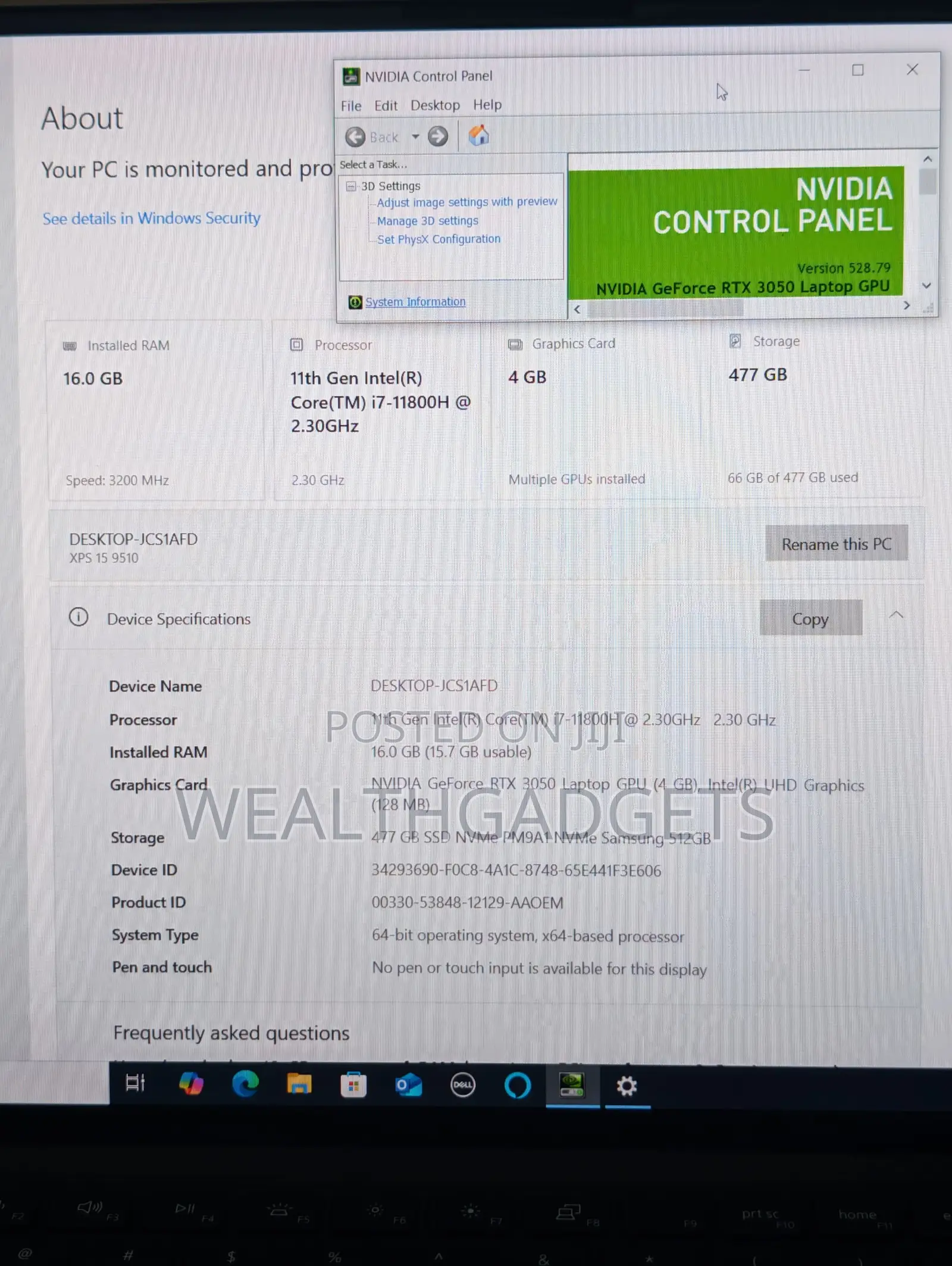 Laptop Dell XPS 15 9510 16GB Intel Core i7 SSD 512GB