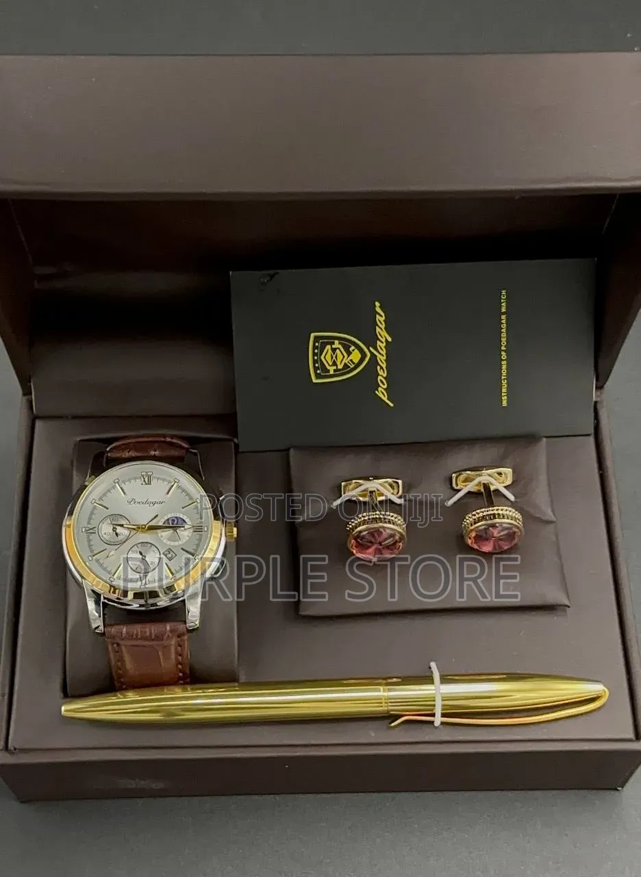 Poedagar Leather Watch, Cufflinks and Pen "Men's Set 