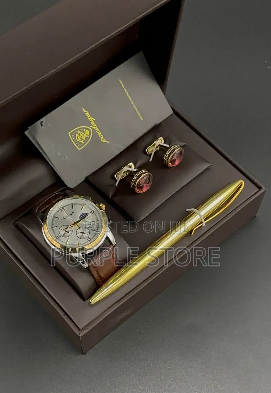 Poedagar Leather Watch, Cufflinks and Pen "Men's Set 
