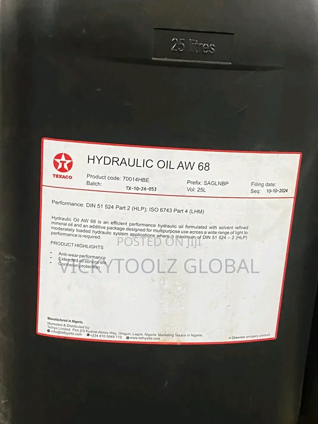 Texaco Hydraulic Oil Aw-68 25liters
