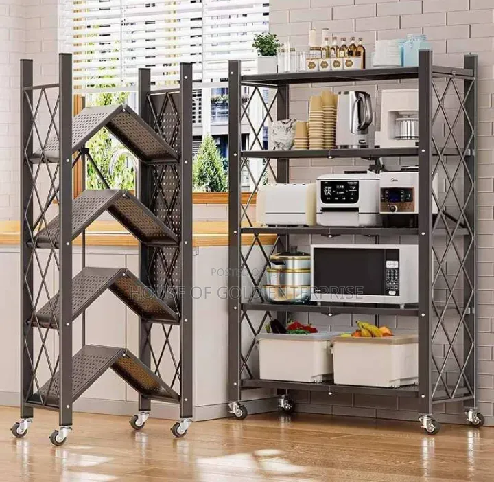 5-tier Foldable Metal Storage Shelving Unit With Wheels