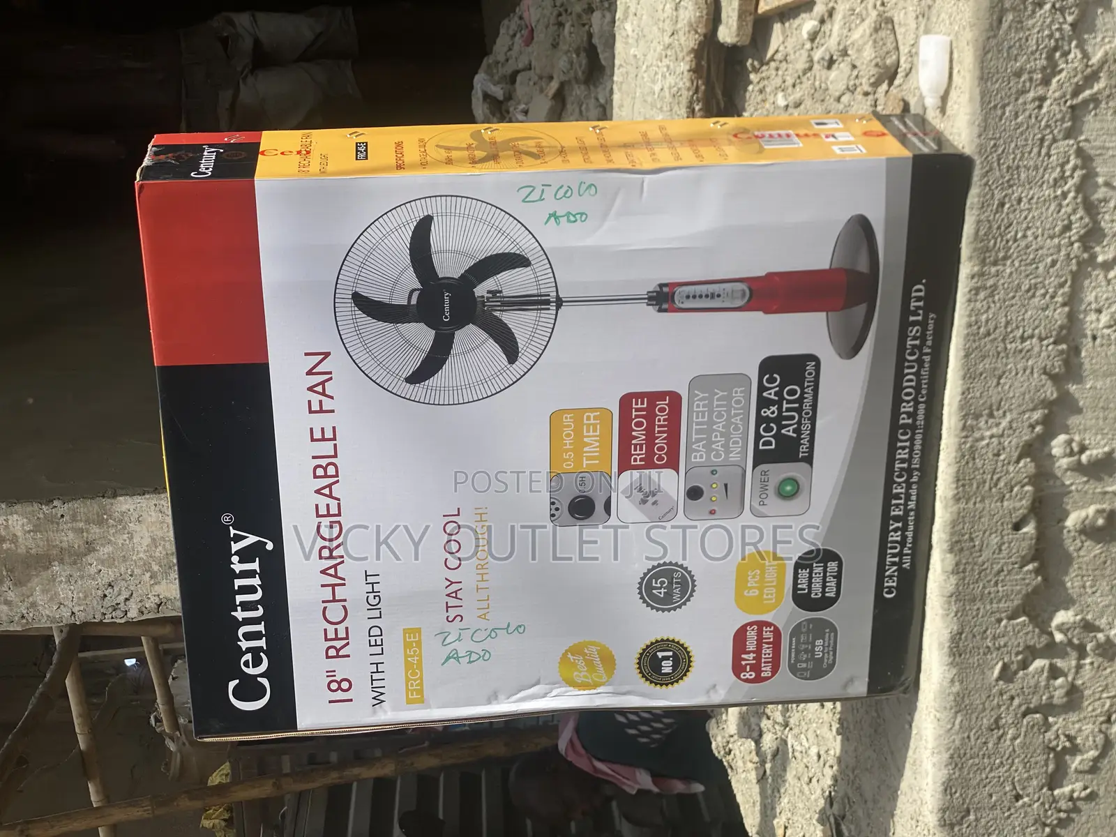 Century 18”Rechargeable Fan With Led Light