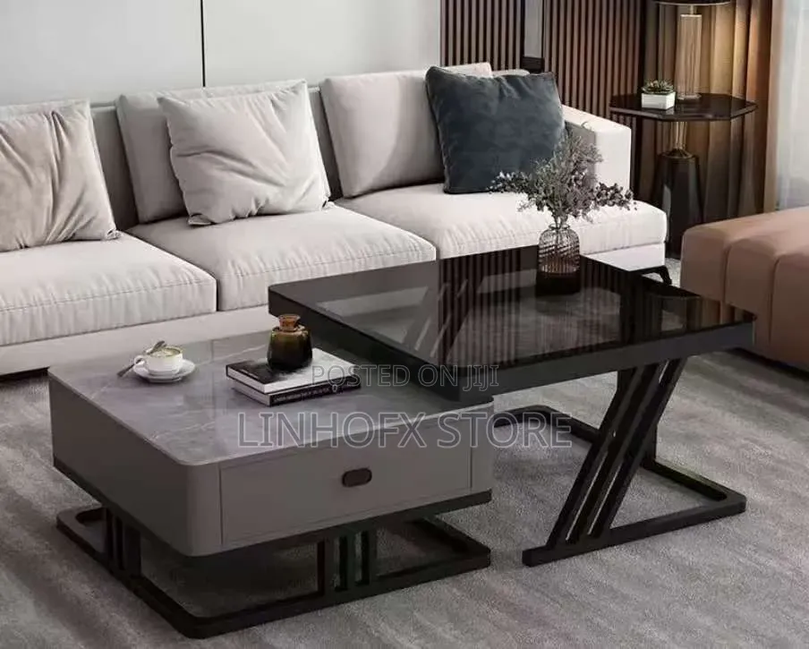 Real Marble and Glass Twin Center Table With Drawer