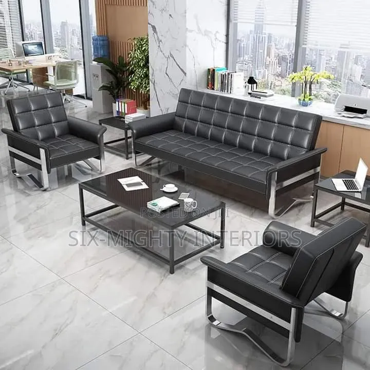 5-Seater Tufted Office Reception Chair-Black